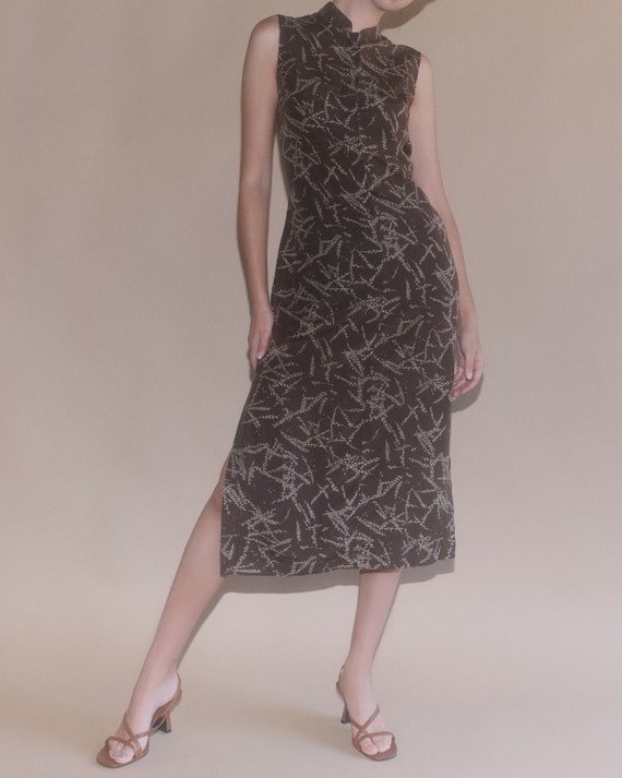 Vintage brown floral pure silk midi slip dress | … - image 7