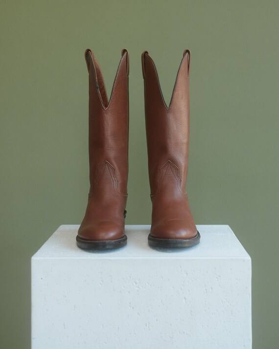 Vintage tan brown knee high cowboy western boots | Si… - Gem