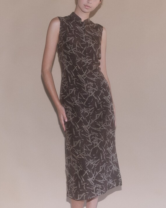 Vintage brown floral pure silk midi slip dress | … - image 4