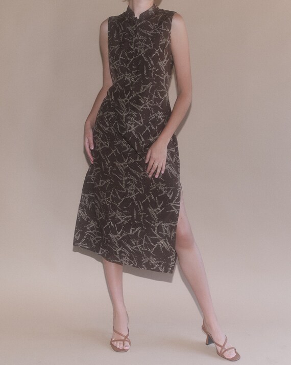 Vintage brown floral pure silk midi slip dress | … - image 1