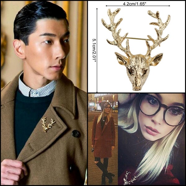 3 FOR 2 Sale! 6 cm Antique Bronze Bust Stag Deer Broach Pin for Jacket or Collar Unique Gift Luxury Accessories Animal Fashion Head Brooch