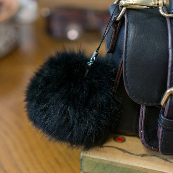 Keyring Pompom Keychain Black White Mink Brown Ball Real Fur 8cm Ball Monster Soft Fluffy Charm Dangle Handmade AW15 Christmas Filler