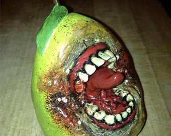 Zombie, zombie art, art, zombie sculptures, sculptures, custom, custom art, Zombie style pear "Dis Pear"
