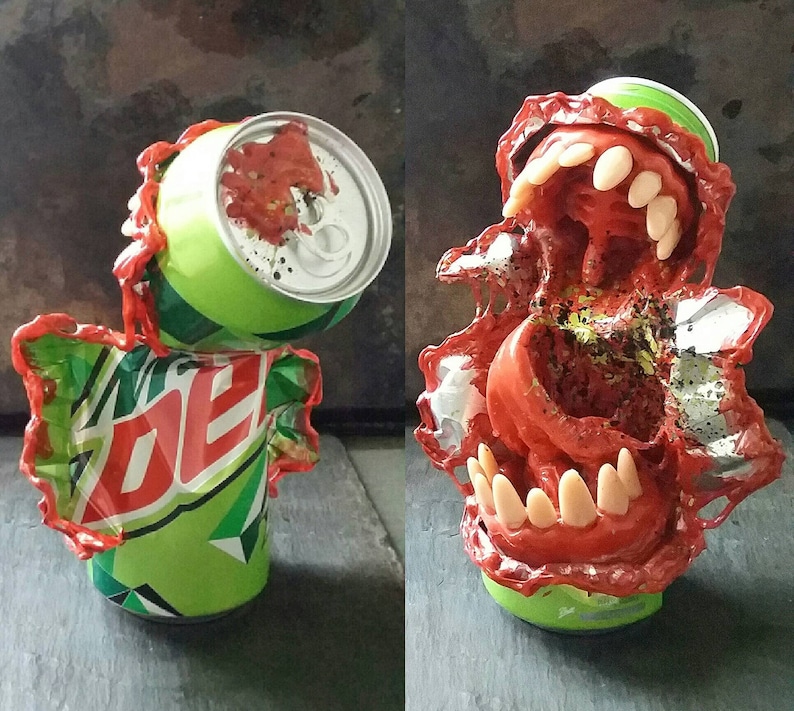 monster, mountain dew, sculpture, horror, horror art, zombie, Travis mullins art, monster can