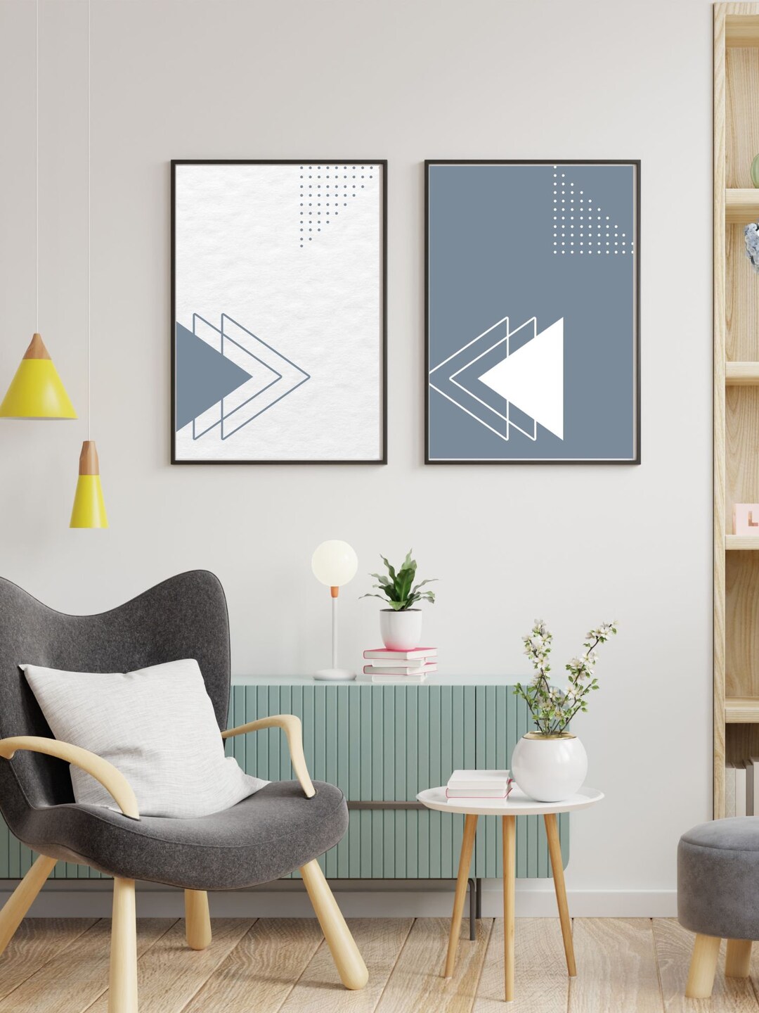 Visual Reference: Minimalist Grey And White Triangle Wall Art Digital Download Printable