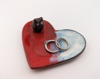 Black cat heart ring dish holder jewelry trinket small lover gift wedding engagement kitty kitten