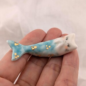 Porcelain Purrmaid Figurine, Miniature Cat Mermaid Charm, 2 inch