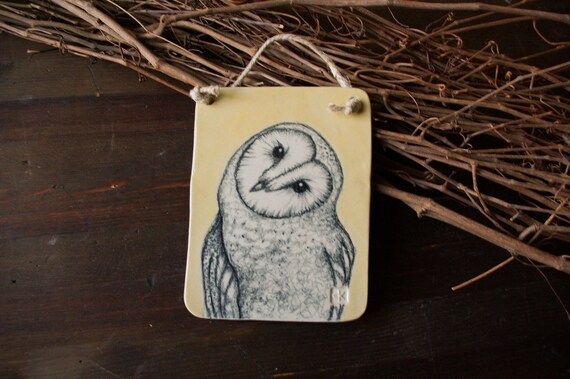Barn Owl Ceramic Wall Decor Tile Art Lover Drawing Interior Etsy