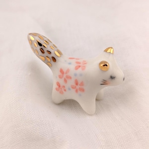 Porcelain Fox Figurine, Miniature Ceramic Ornament