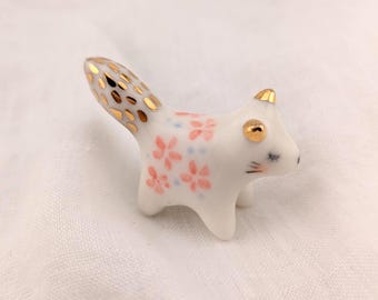 Porcelain Fox Figurine, Miniature Ceramic Ornament