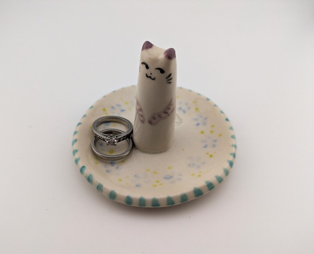 Cat Kitten Ring Dish Ceramic Holder Jewelry Animal Lover Gift ...