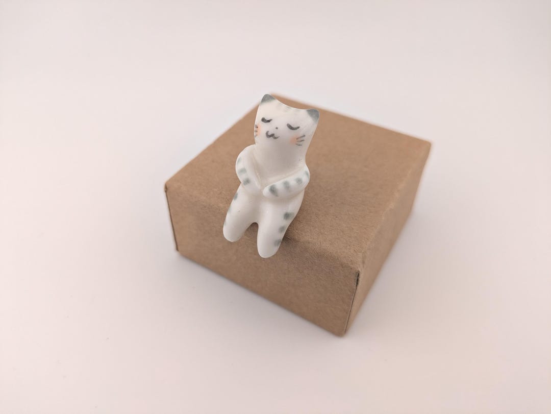 Porcelain Cat Sitting on Shelf, Mini Kitty Figurine - Etsy