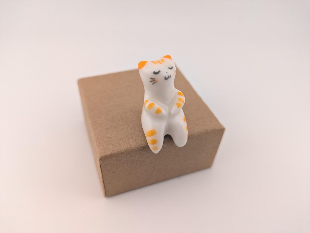 Porcelain Cat Sitting on Shelf, Mini Kitty Figurine - Etsy