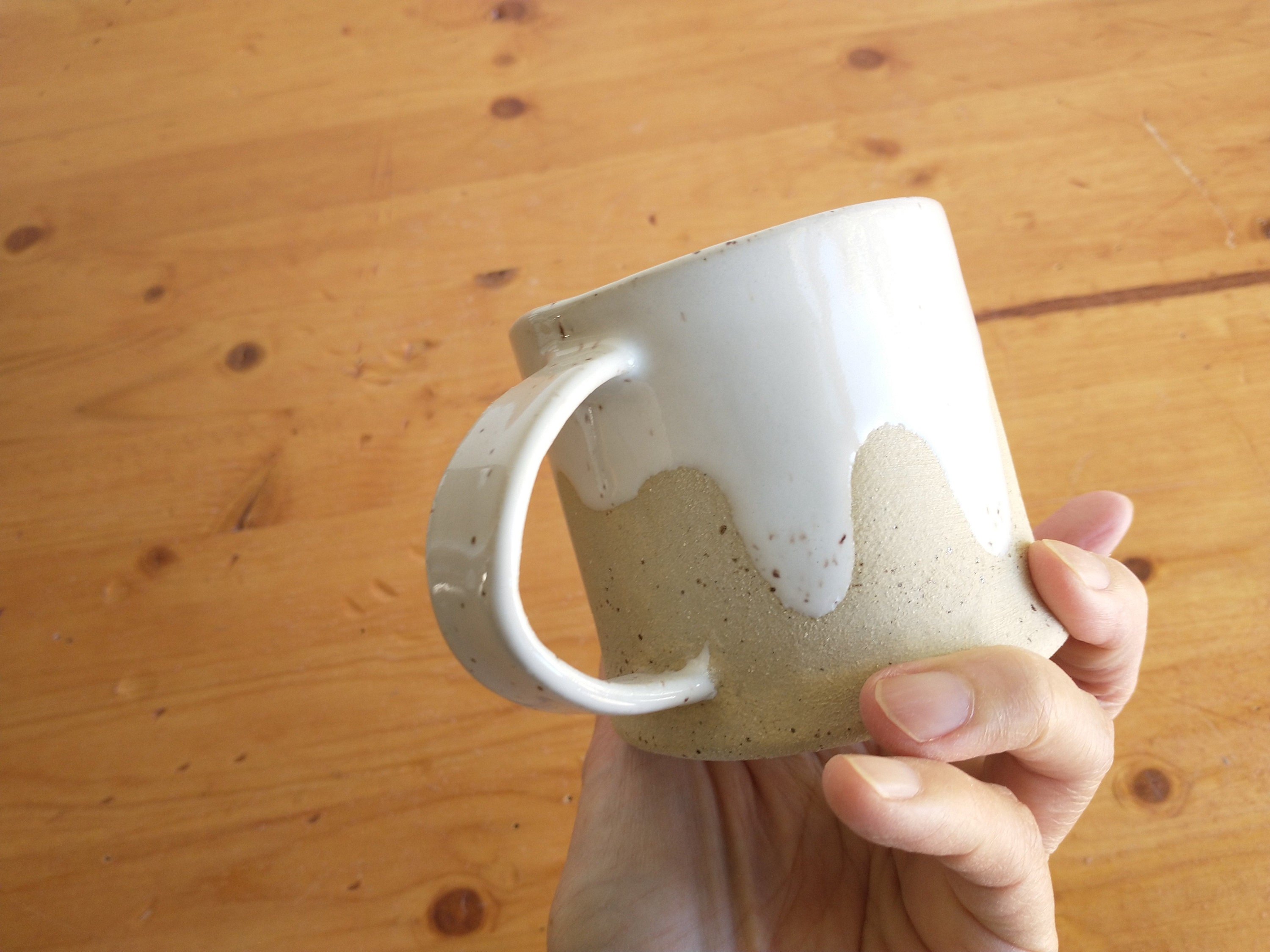 Coffee Mug Tea Handmade Ceramic Pottery Cup Gift 9 Oz Cappuccino Latte  Speckled Clay Stoneware White Minimalist Simple Modern Design Droplet 