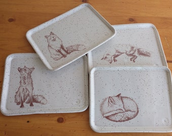 a set of 4 lovely fox plates dish ceramic gift lover breakfast coffee time time small plate