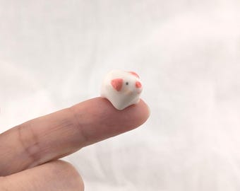 Porcelain Micro Pig Figurine, Tiny Ceramic Animal Sculpture