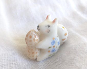 Porcelain Squirrel with Peanut, Miniature Ceramic Animal