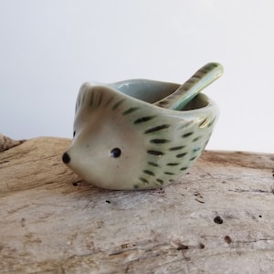 Hedgehog ceramic condiments dish with spoon gift plate salt sugar mustard dish pottery tableware kitchen lover gift