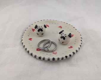 Handmade Pug Ring Dish, Ceramic Cake Topper, Engagement Gift (US Tariff Free)