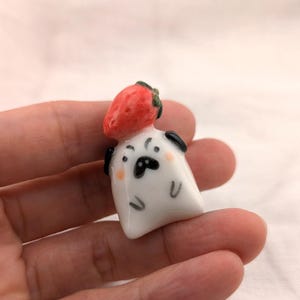 Porcelain Strawberry Pug, Ceramic Fruit Animal Figurine