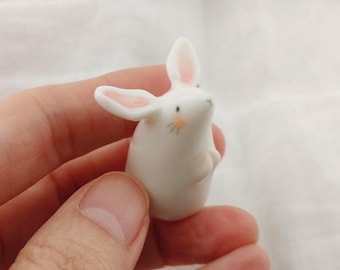 Porcelain Bunny Figurine, Miniature Ceramic Bunny