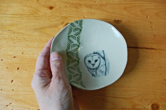Barn Owl Ceramic Dish Ring Holder Trinket Plate Small Jewerly Etsy