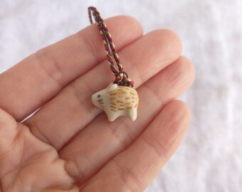 Hedgehog Ceramic Necklace, Handmade Animal Charm Pendant