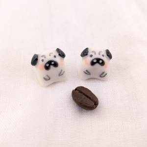 Porcelain Pug Couple Figurine, Miniature Ceramic Animal