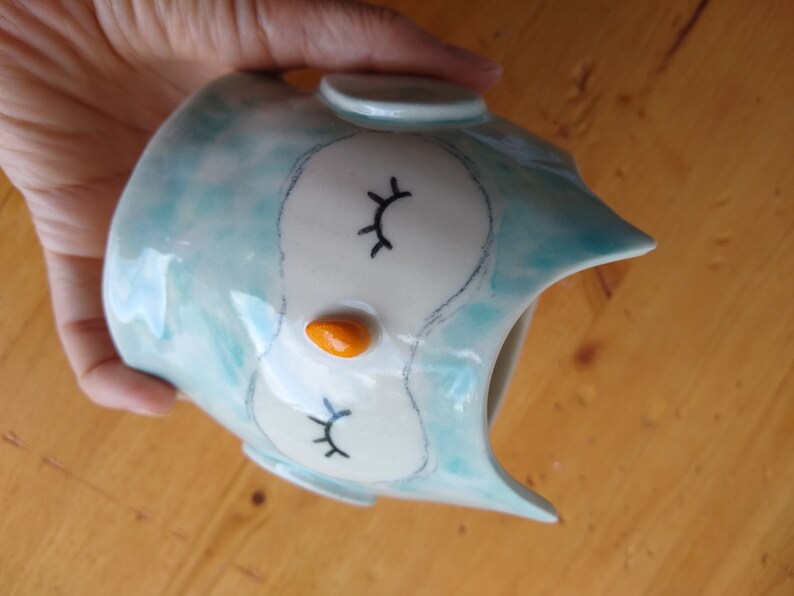 Owl planter plant ceramic pot garden flower succulent cactus no hole handmade painted indoor gardening gift