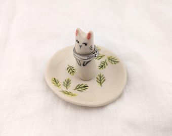 Ceramic Bunny Rabbit Ring Dish, Engagement Valentine Gift, Ring Holder