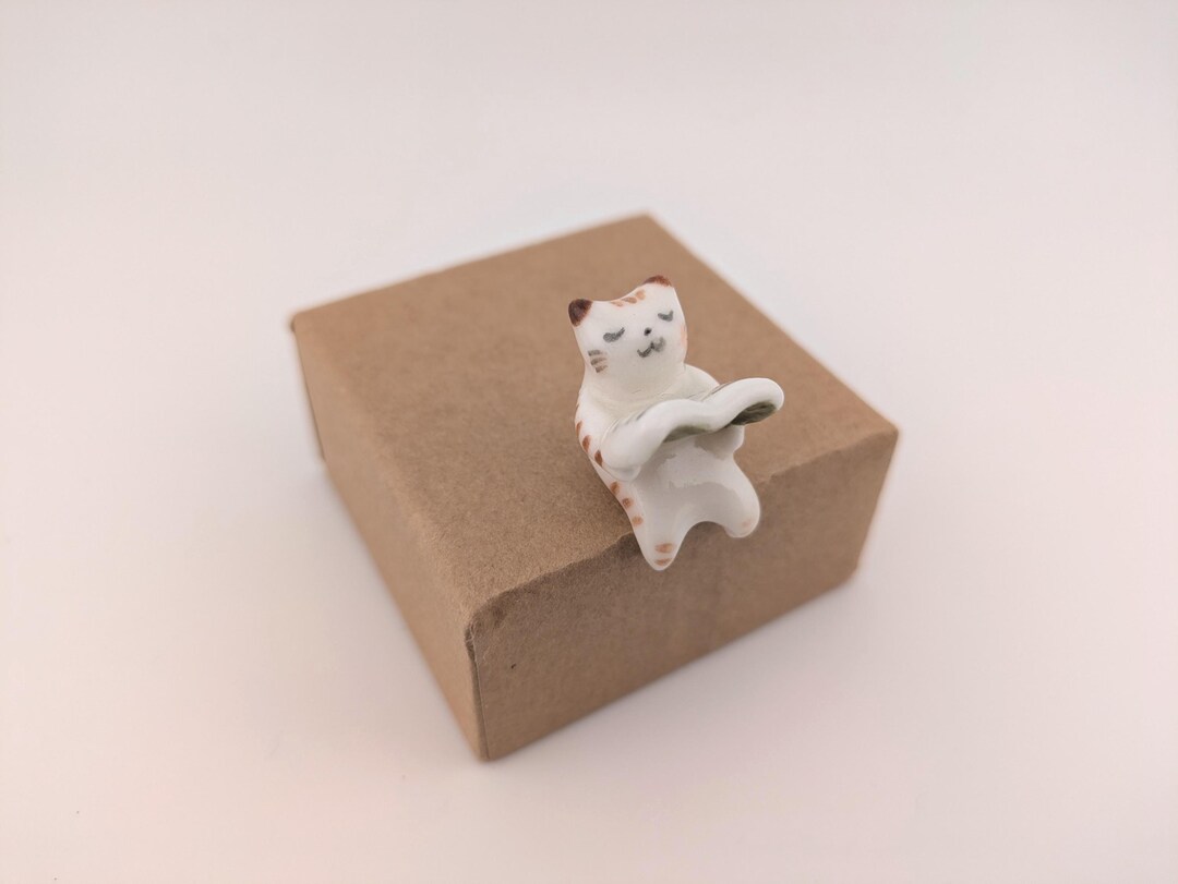 Porcelain Cat Sitting on Shelf, Mini Kitty Figurine - Etsy