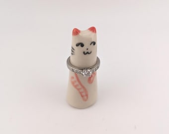 Cat Ring Holder, Ceramic Ring Cone, Engagement Gift (US Tariff Free)