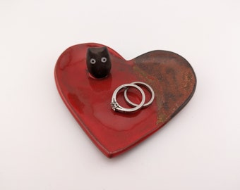 Black cat heart ring dish holder jewelry trinket small lover gift wedding engagement kitty kitten