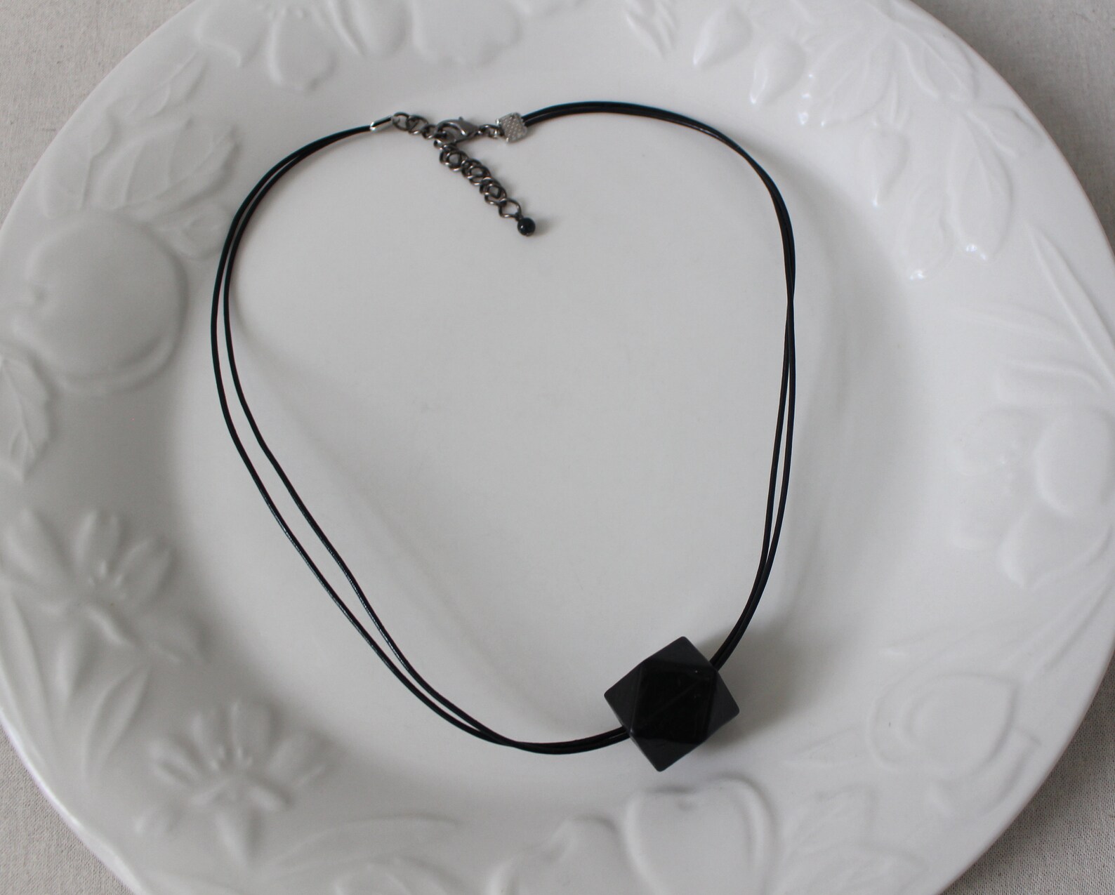Black geometrical pendantleather string necklaceminimalist Etsy