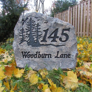 Address Stone - artificial - with tree design + house number and text - Large Size 22&quot; x 22&quot; x 11&quot;