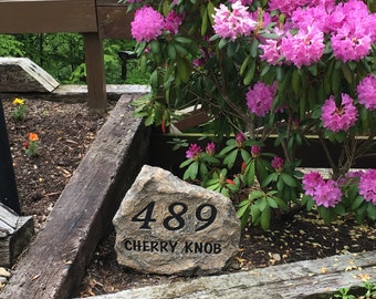 Front Yard Sign - artificial stone style  - 18"x 20"x 2" with house number and address/text or name + 2 spikes included