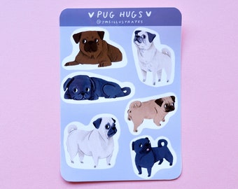 A6 Pug Hugs Mix Sticker Sheet