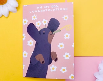 A6 Oh My Dog Congratulations Dachshund Celebration Greeting Card Blank Inside
