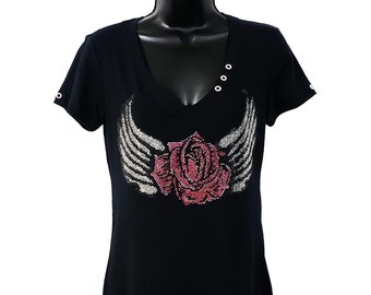 Angel Rose Women's Black V-neck Tee