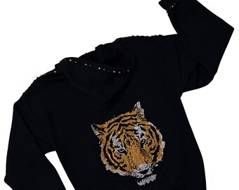 Bengal Tiger Studded Unisex Black Hoodie