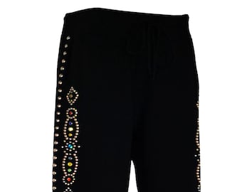 Vintage Design Jeweled Damen Schwarze Jogginghose