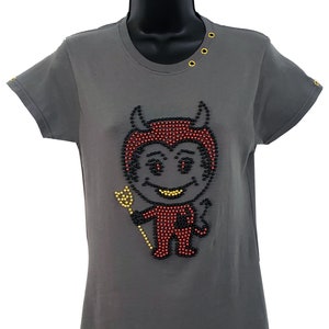 Koszulka damska Pearl Little Devil w kolorze szarym z okrągłym dekoltem