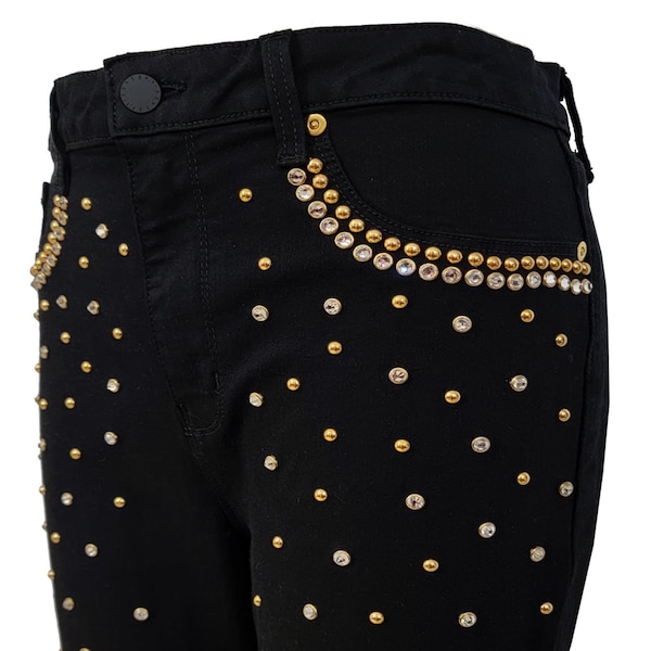 Gold Lux Embellished Women's Black Denim