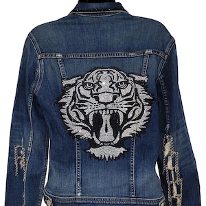 Distressed Tiger Women&#39;s Blue Denim Jacket