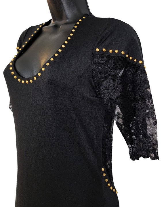 Lace & Gold Studs Embellished Women's Black Dress - Etsy
