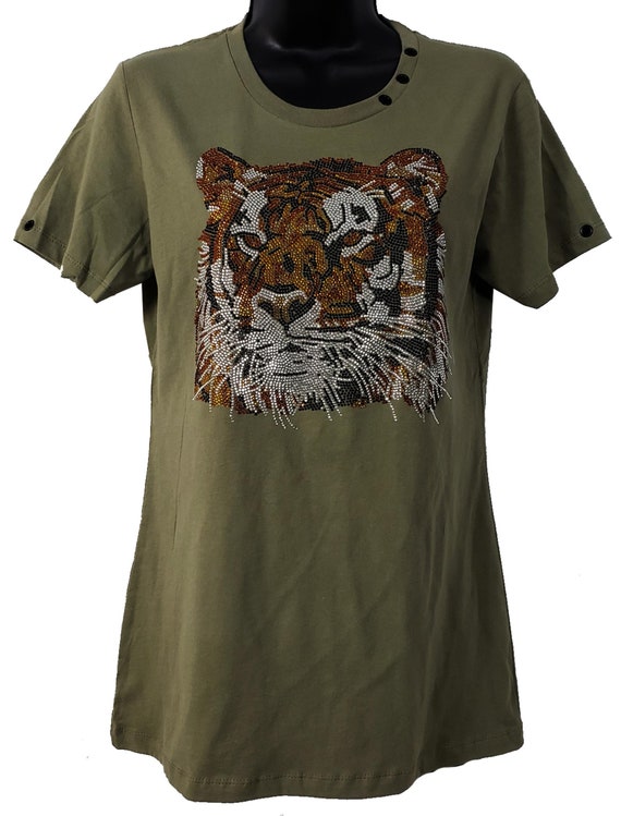 Le Tigre Women's Military Green Crew Neck Tee