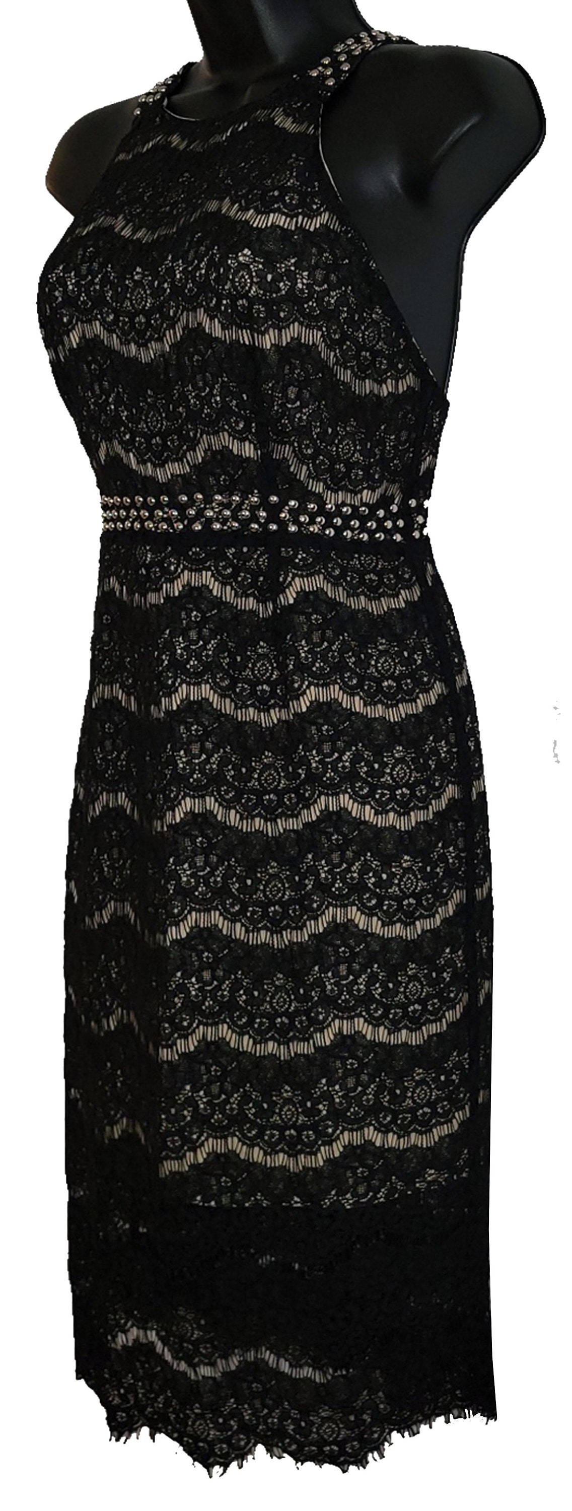 Black Lace Silver Studded Women's Black Dress