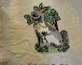 Vintage, Unfinished Spaniel, Staffordshire Mantle Dog, Pillow Needle Point, 14 quot Square, Pillow Top, with yarn to finish