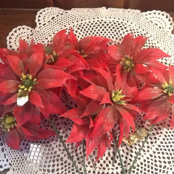 NOS, Vintage, Plastic Poinsettia Picks, 10 sprigs per package, vintage Christmas crafting