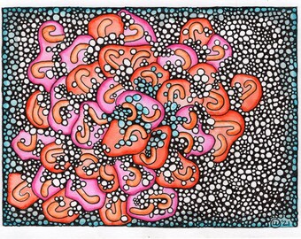 5x7 Original Abstract Artwork - Pen and Marker on Mixed Media Paper - Ink Doodle Drawing Illustration with Border - Unframed